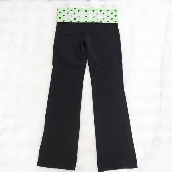 victoria's secret pink yoga fold over flare pants green hearts - Picture 5 of 8